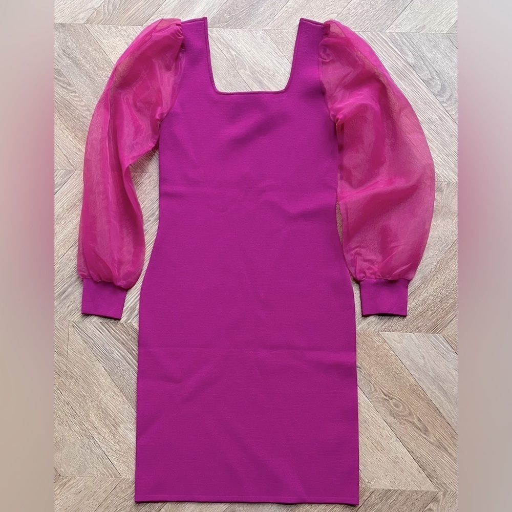 NEW HOUSE OF HARLOW - Bodycon Dress with Sheer Sleeves - Picture 2 of 16